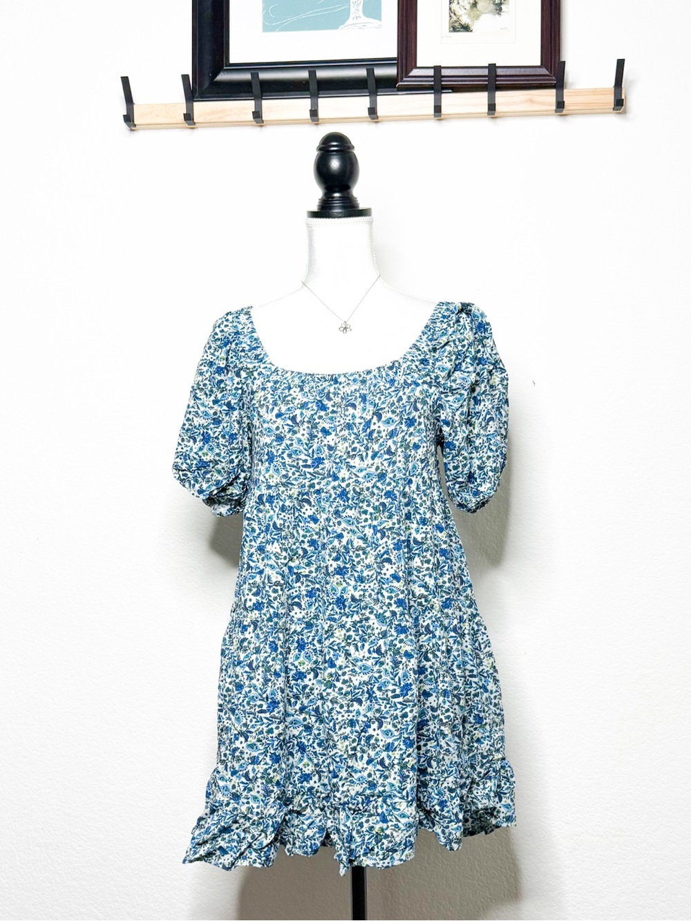 Wild Fable Blue Floral Puff Sleeve Mini Dress Cottagecore Size M